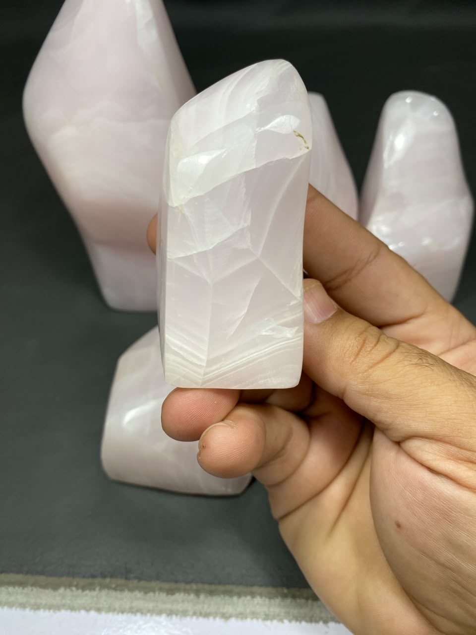 Natural Handmade Pink Calcite Polish with Mangano