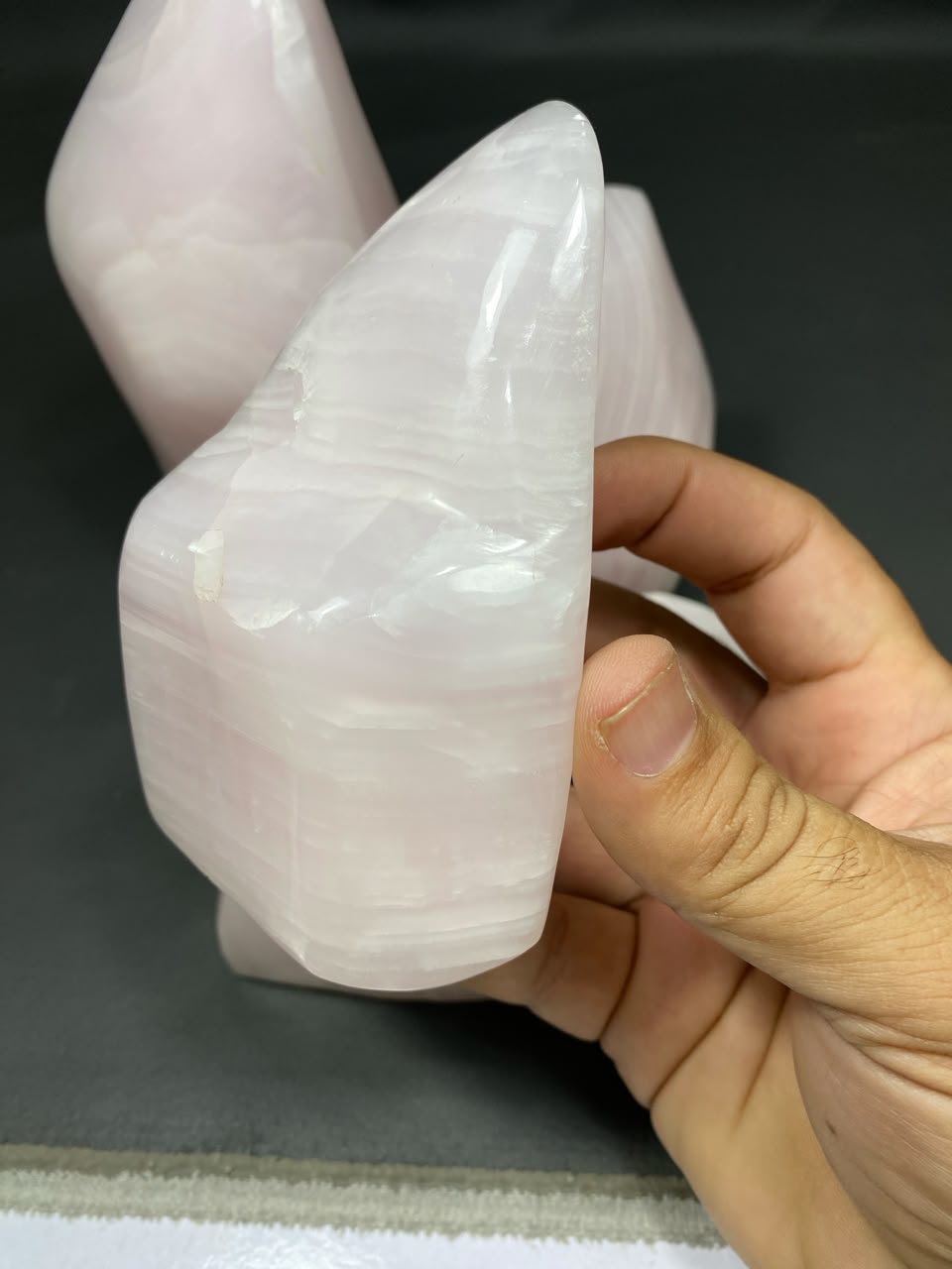 Natural Handmade Pink Calcite Polish with Mangano
