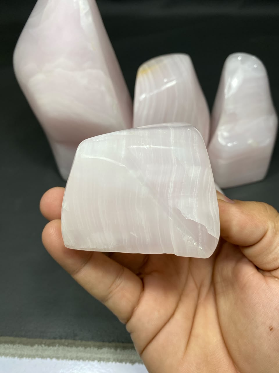 Natural Handmade Pink Calcite Polish with Mangano