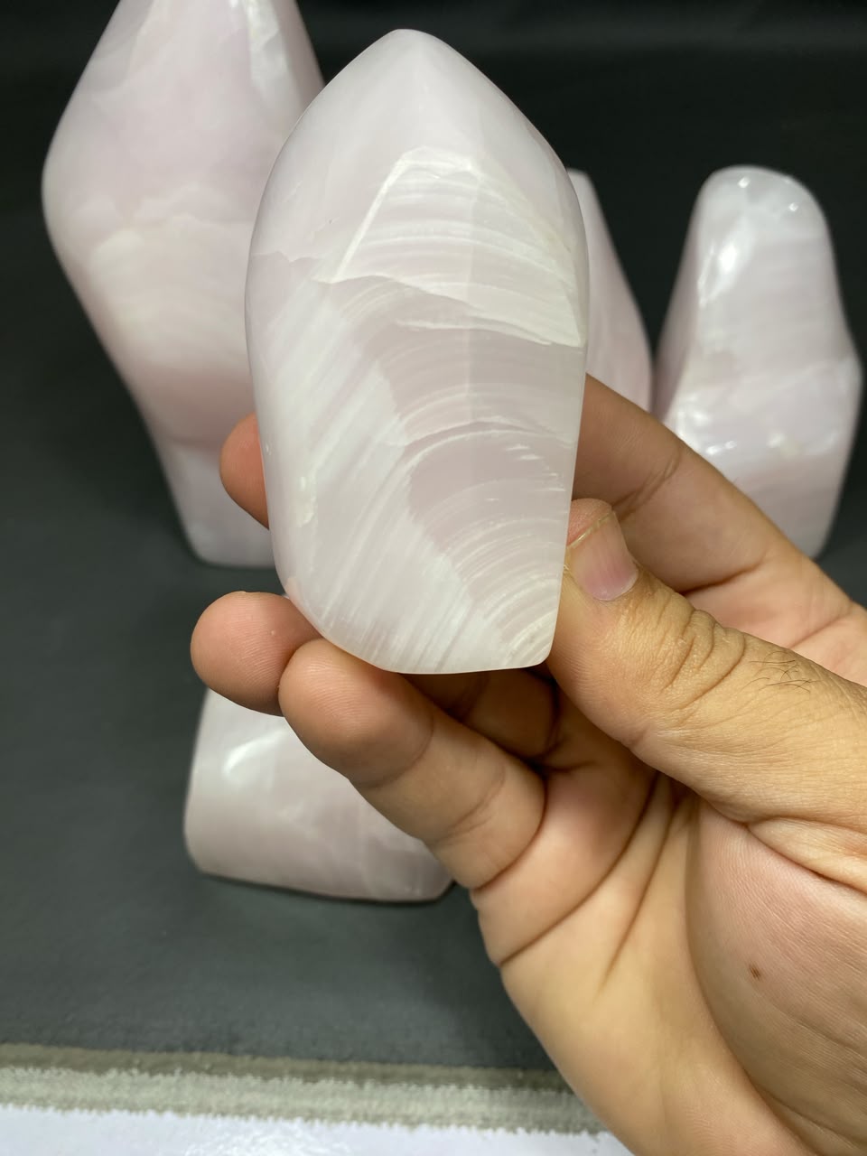 Natural Handmade Pink Calcite Polish with Mangano