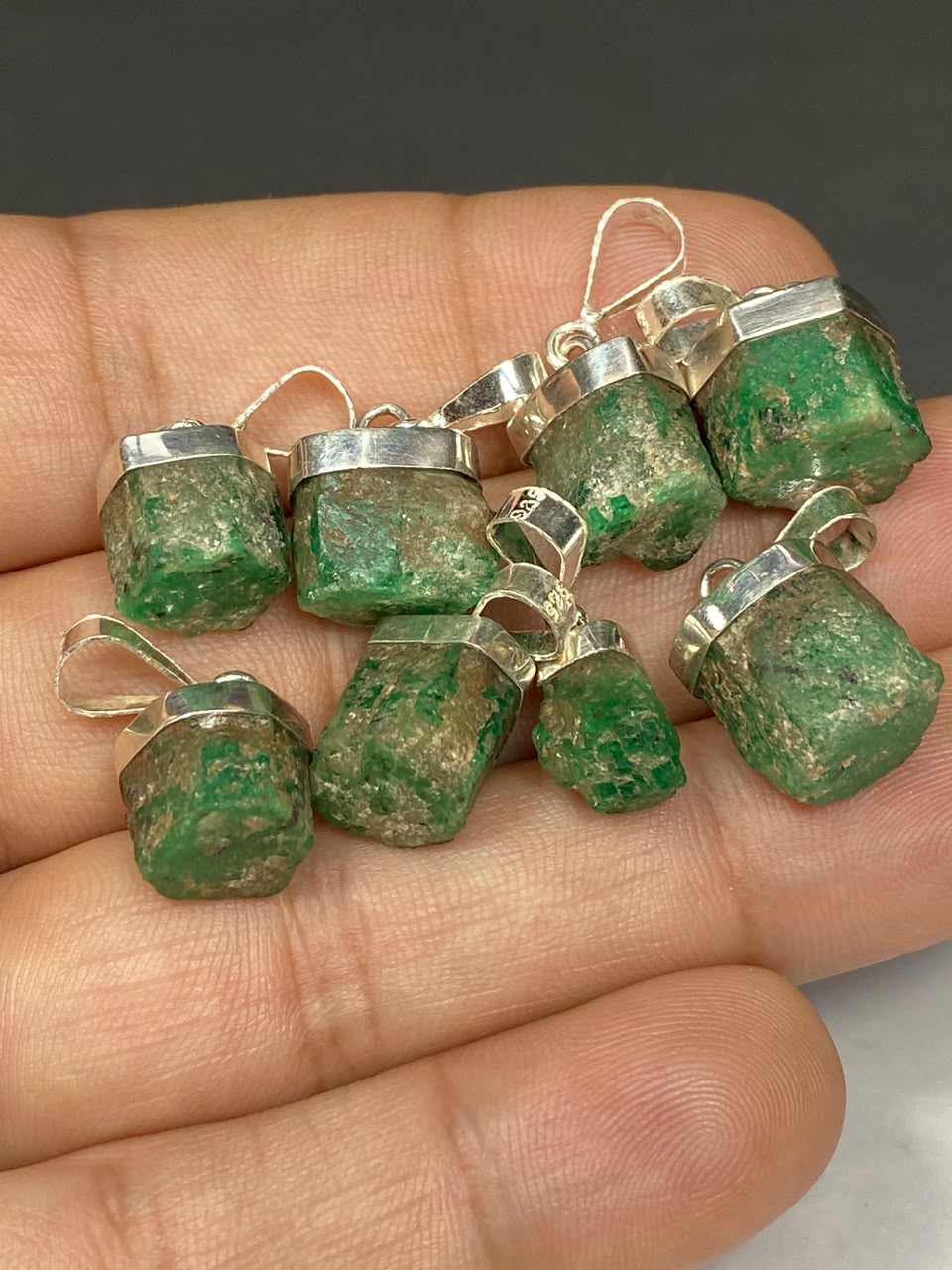 Natural Handmade Sterling Silver Emerald Pendant Origin Swat Mine