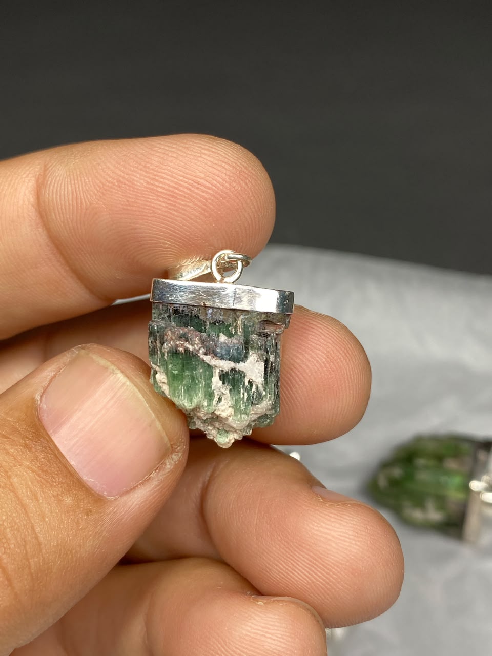 Stunning Natural Green Sterling Silver Tourmaline Pendant Lot