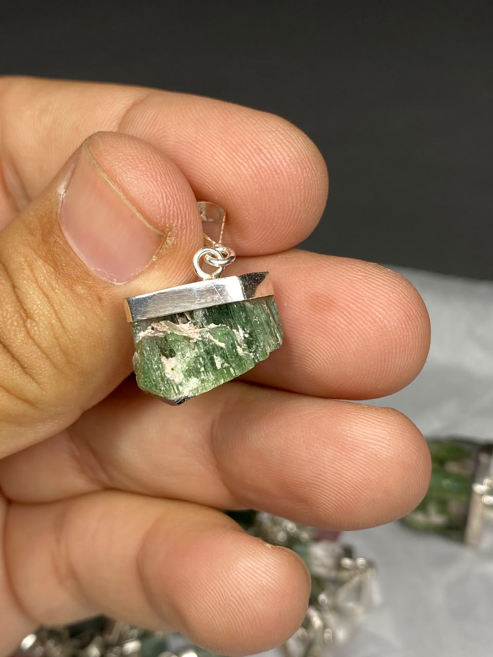 Stunning Natural Green Sterling Silver Tourmaline Pendant Lot