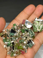 Stunning Natural Green Sterling Silver Tourmaline Pendant Lot