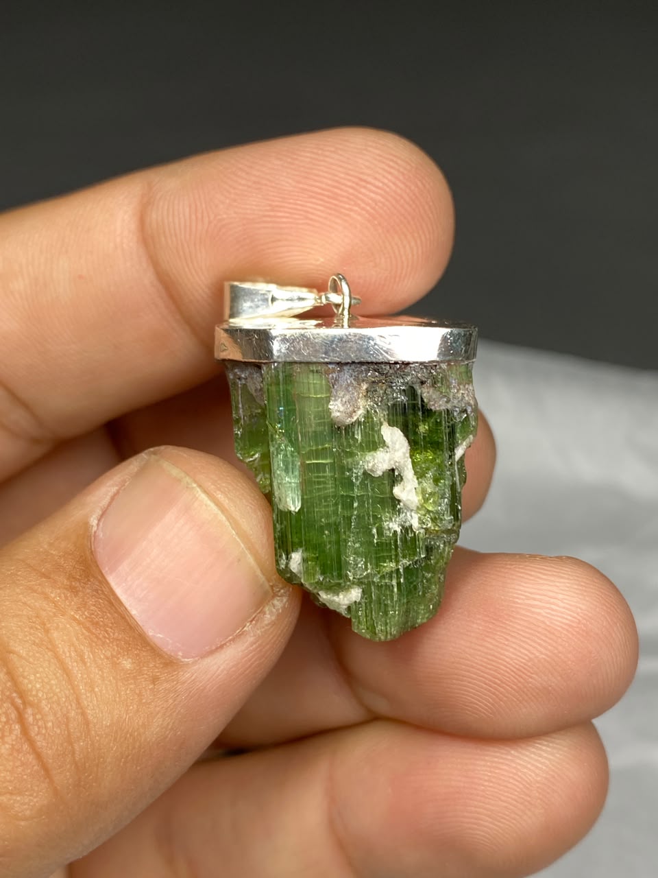 Stunning Natural Green Sterling Silver Tourmaline Pendant Lot