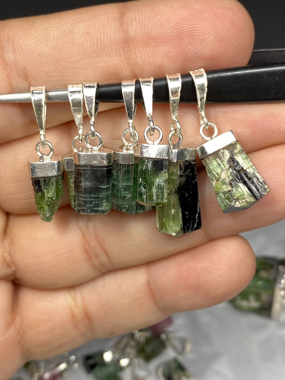 Stunning Natural Green Sterling Silver Tourmaline Pendant Lot