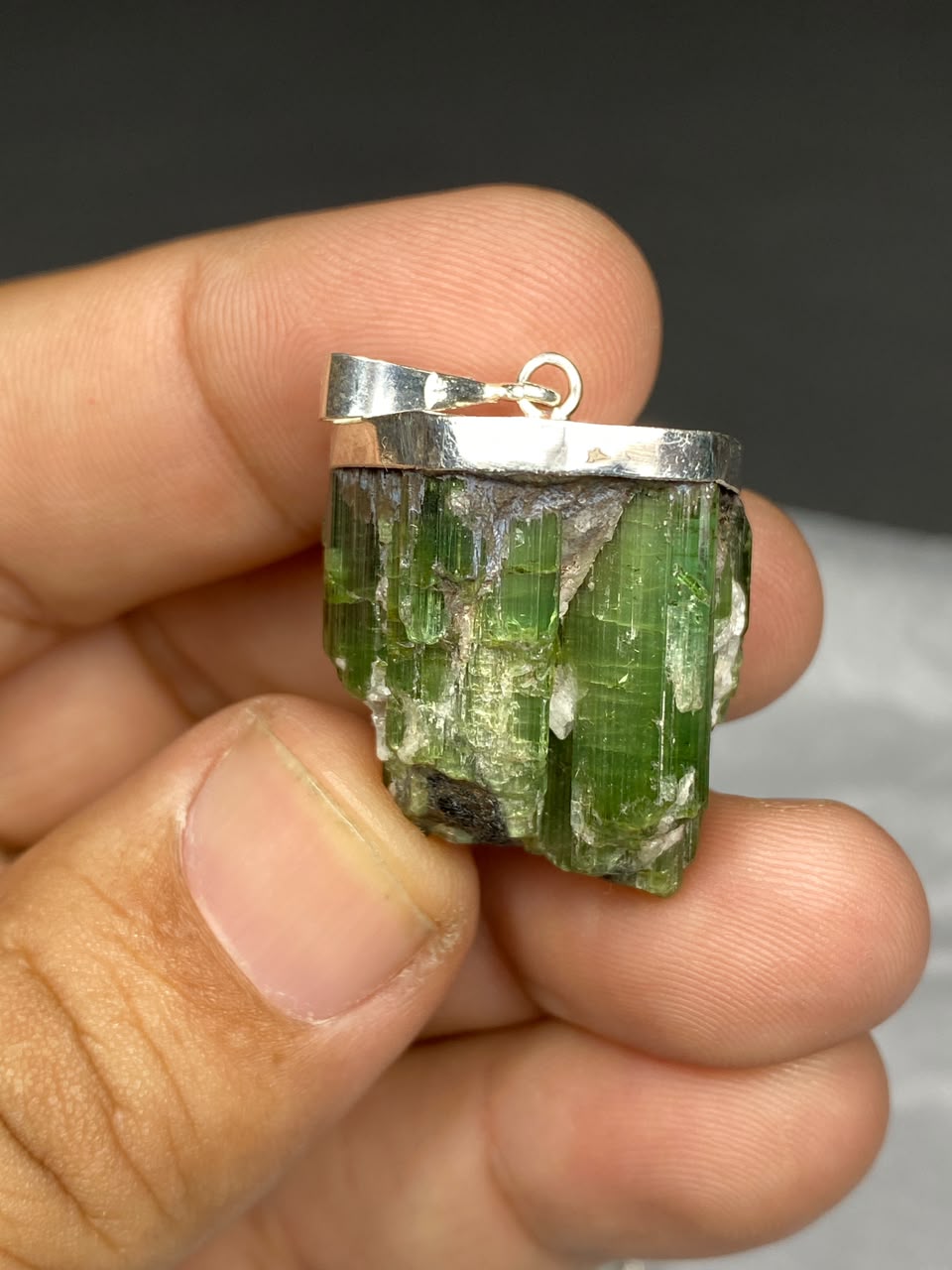 Stunning Natural Green Sterling Silver Tourmaline Pendant Lot