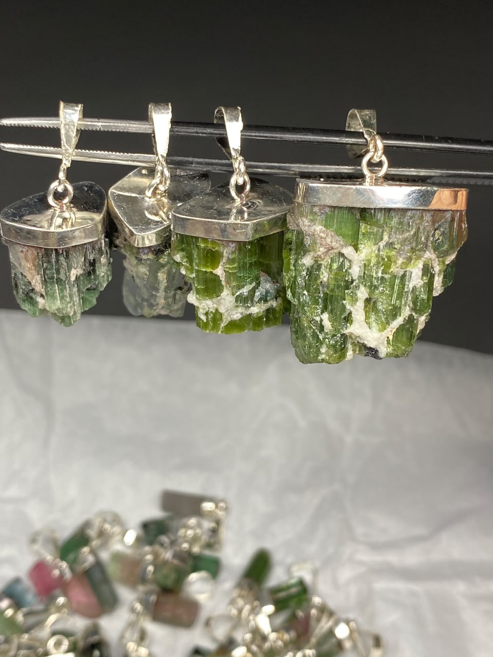 Stunning Natural Green Sterling Silver Tourmaline Pendant Lot