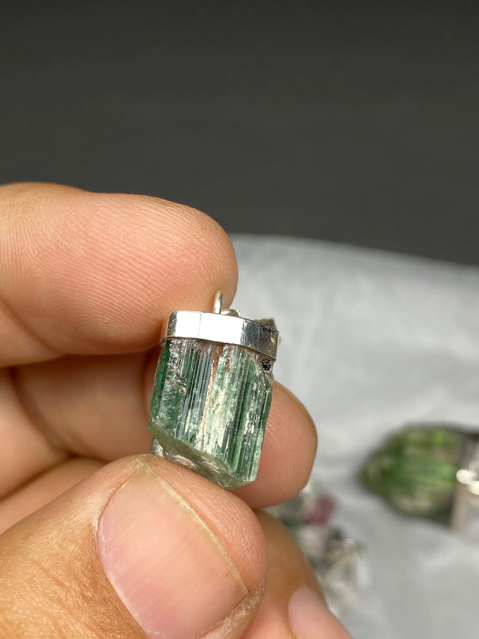 Stunning Natural Green Sterling Silver Tourmaline Pendant Lot