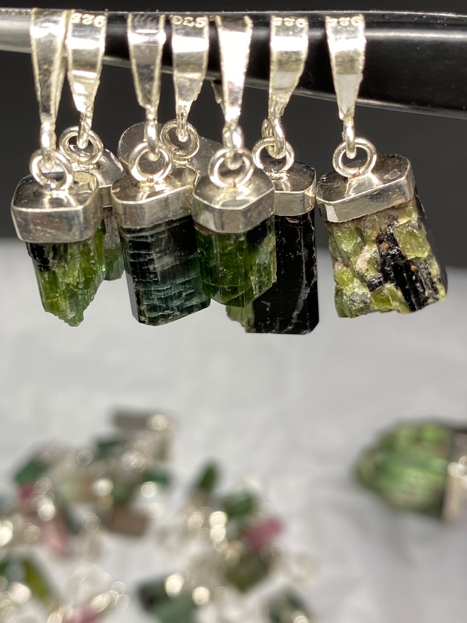 Stunning Natural Green Sterling Silver Tourmaline Pendant Lot