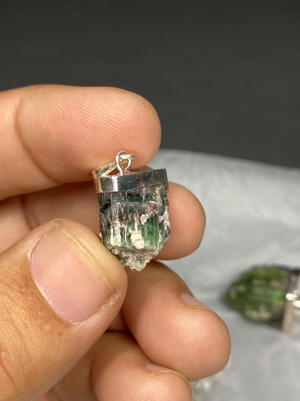 Stunning Natural Green Sterling Silver Tourmaline Pendant Lot