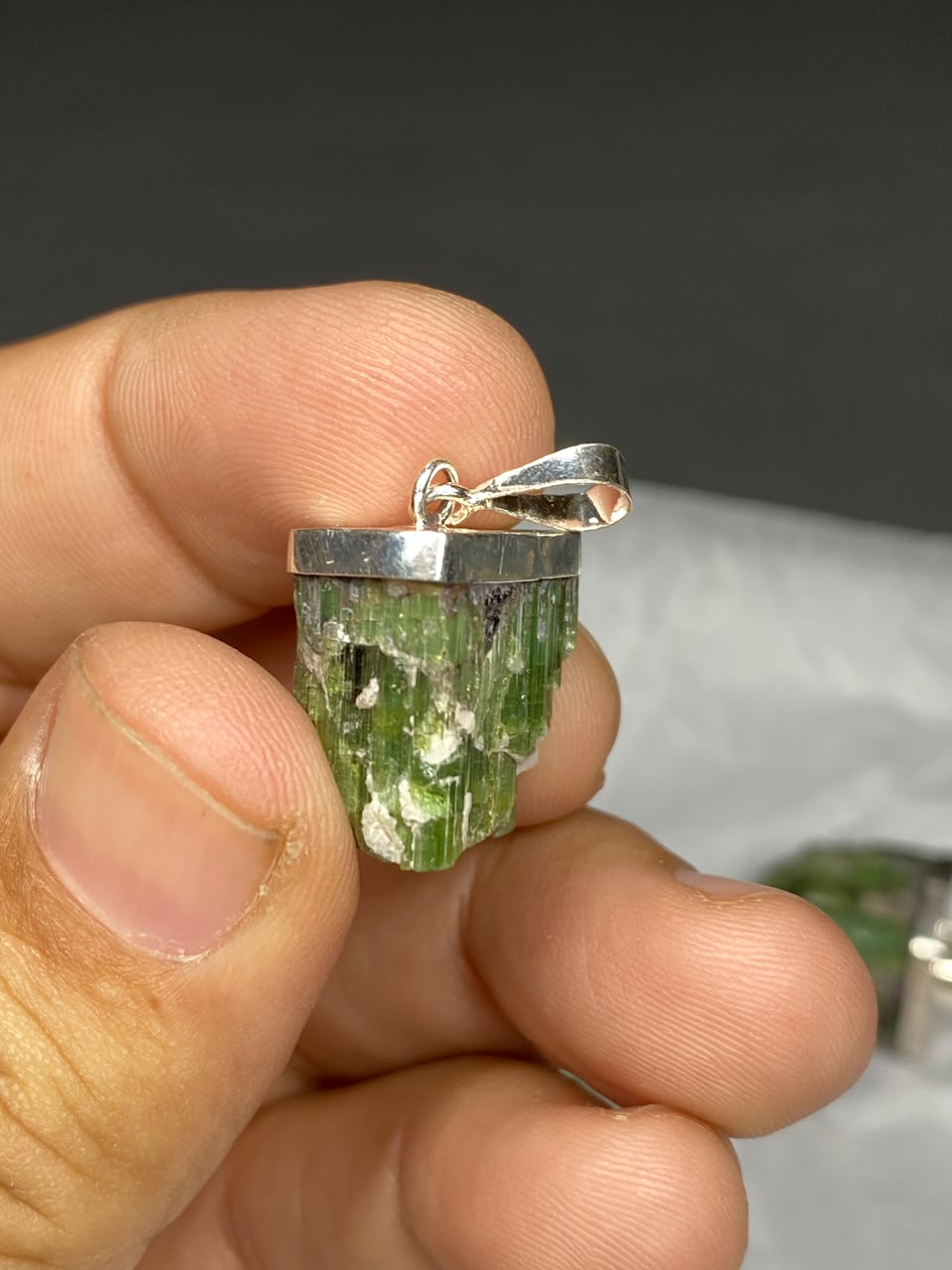 Stunning Natural Green Sterling Silver Tourmaline Pendant Lot