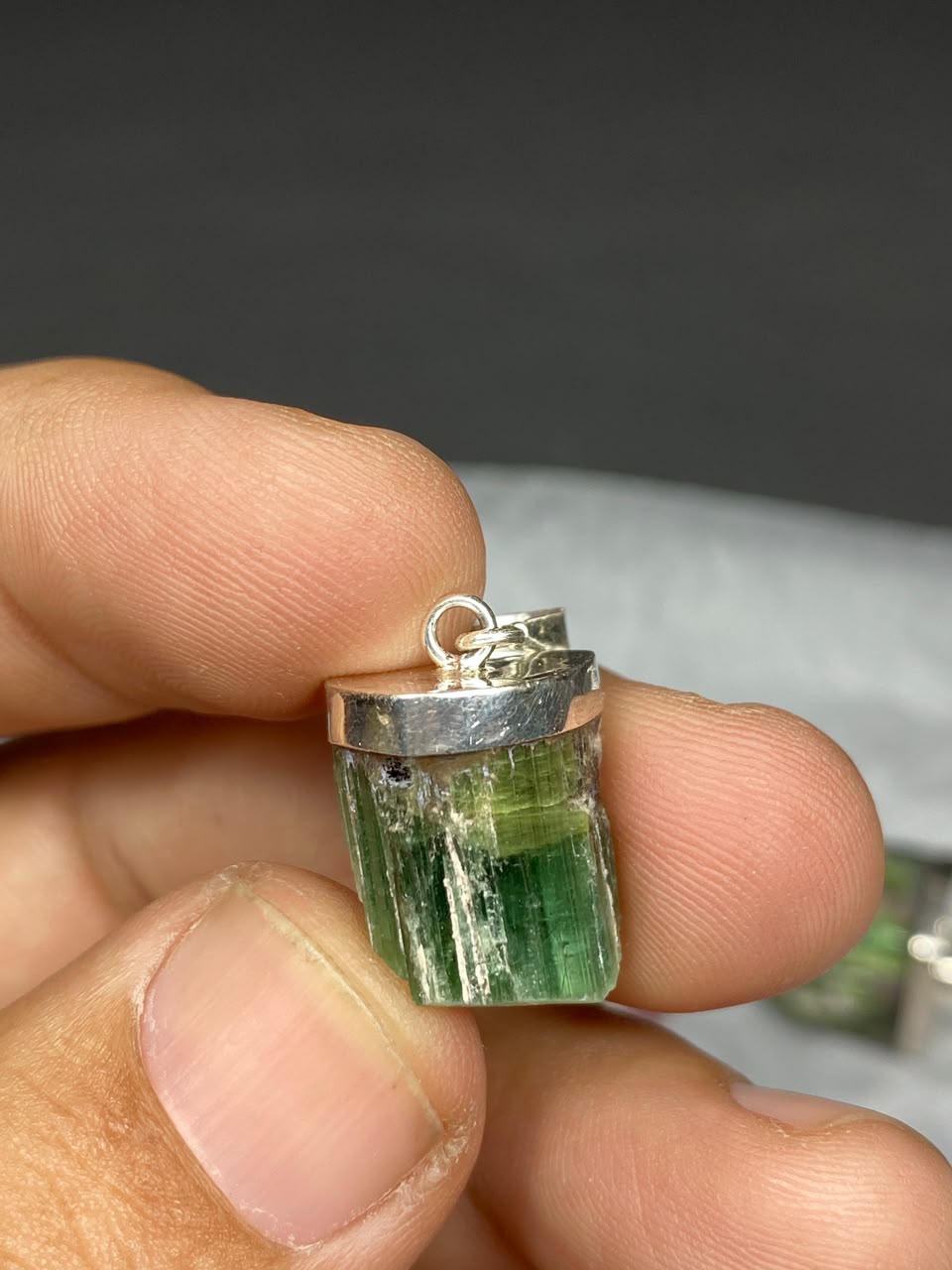 Stunning Natural Green Sterling Silver Tourmaline Pendant Lot