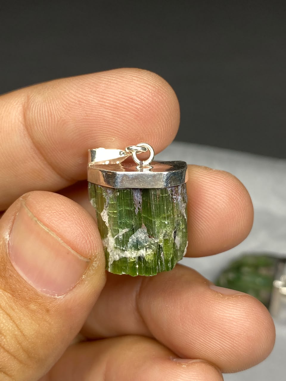 Stunning Natural Green Sterling Silver Tourmaline Pendant Lot