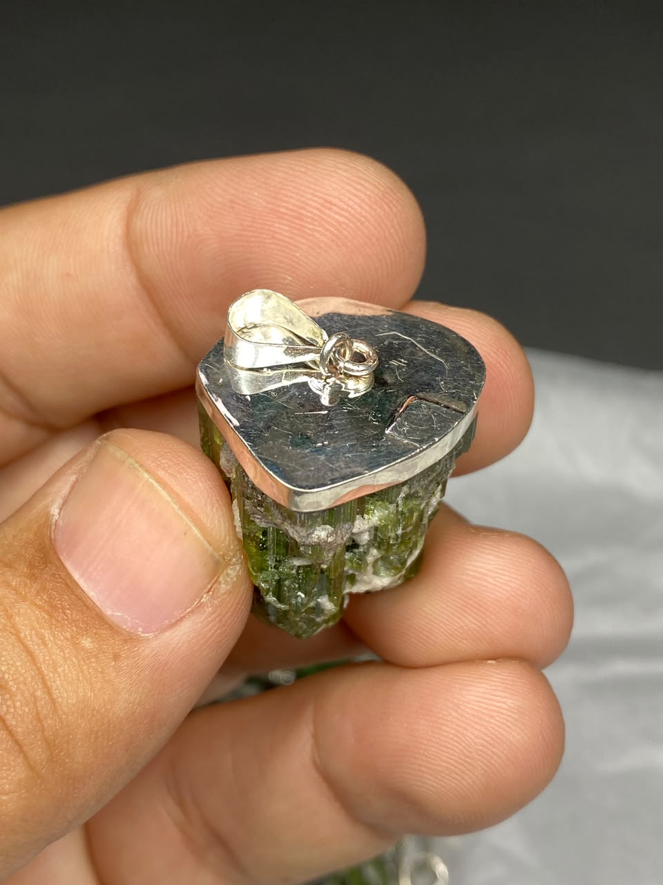 Stunning Natural Green Sterling Silver Tourmaline Pendant Lot