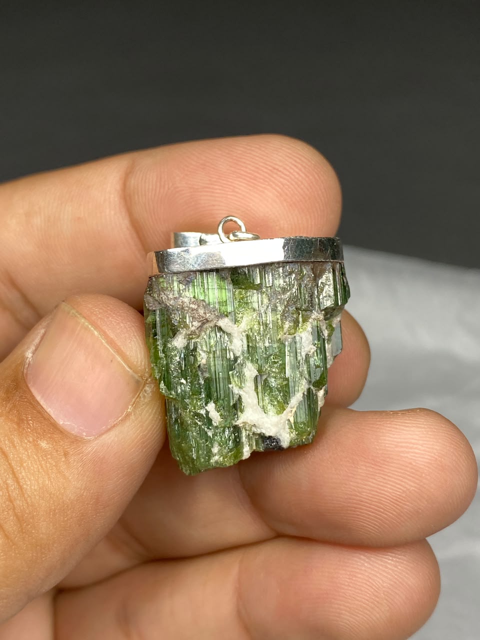Stunning Natural Green Sterling Silver Tourmaline Pendant Lot