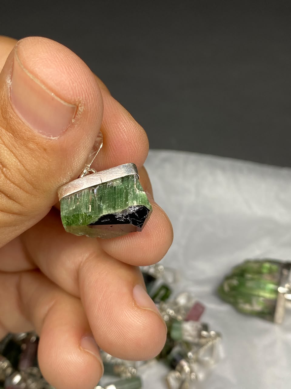 Stunning Natural Green Sterling Silver Tourmaline Pendant Lot