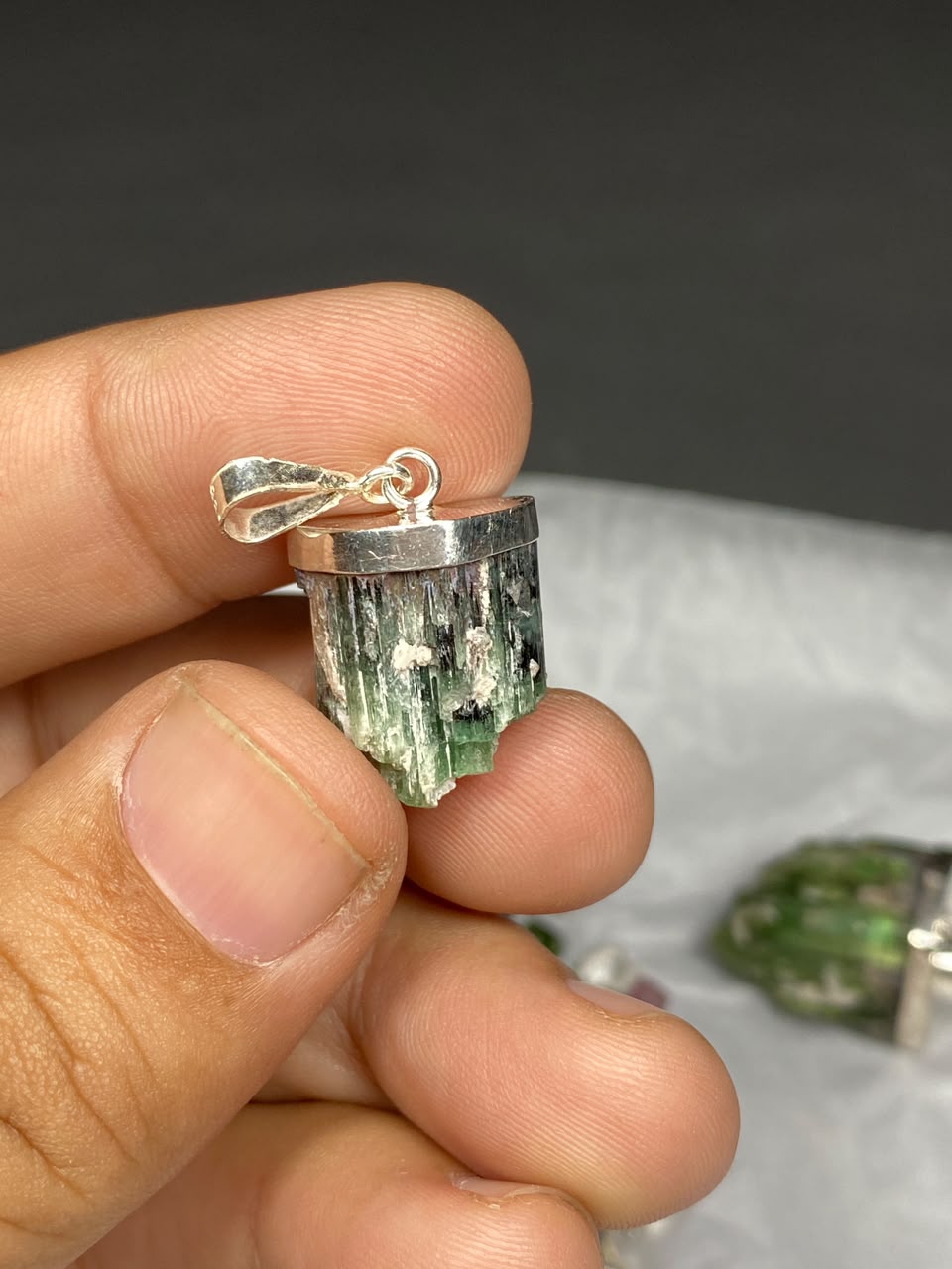 Stunning Natural Green Sterling Silver Tourmaline Pendant Lot