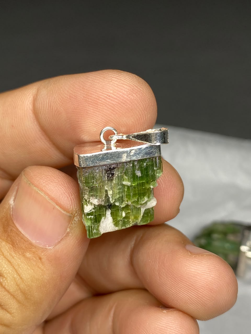 Stunning Natural Green Sterling Silver Tourmaline Pendant Lot