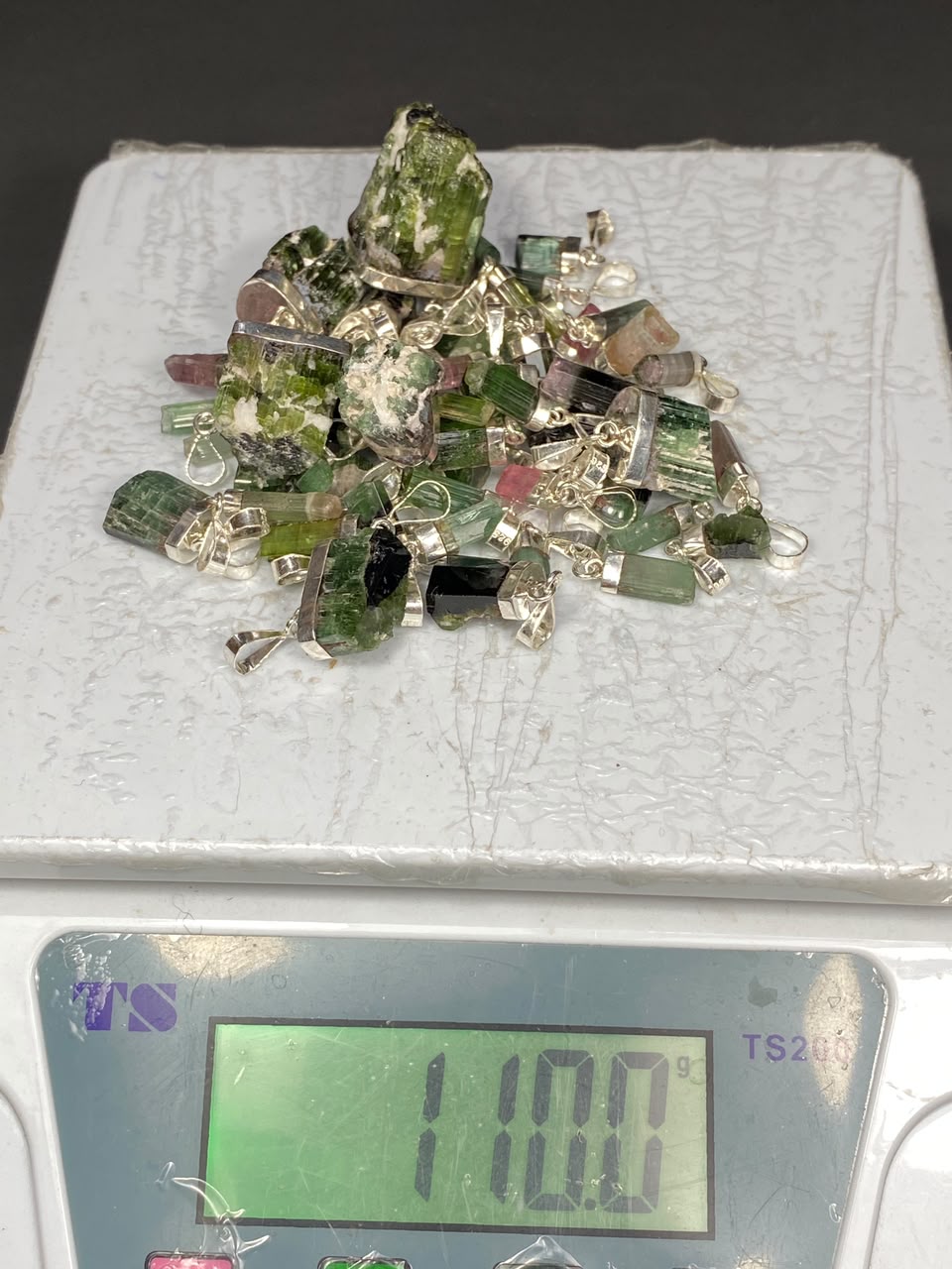 Stunning Natural Green Sterling Silver Tourmaline Pendant Lot