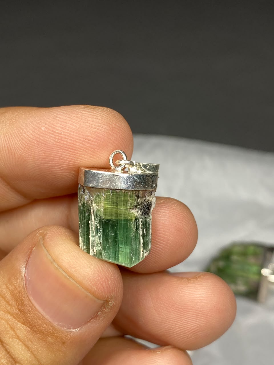 Stunning Natural Green Sterling Silver Tourmaline Pendant Lot