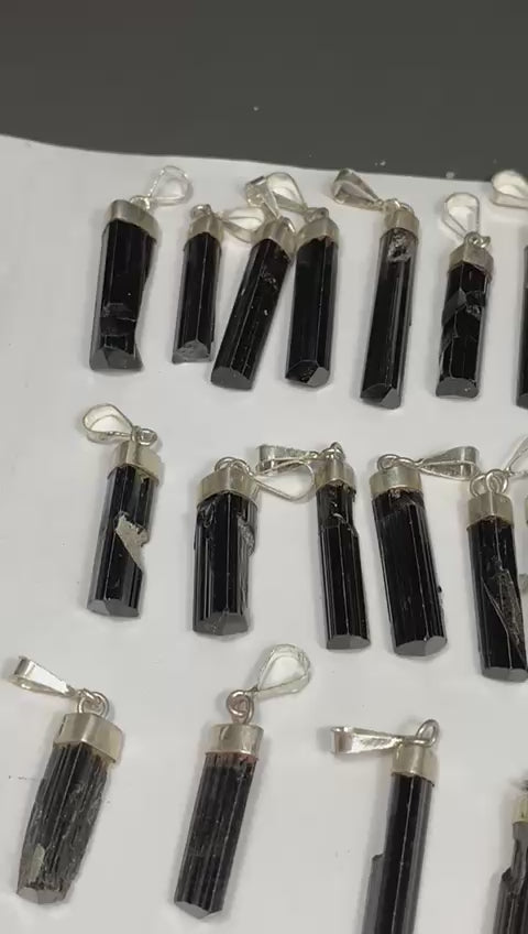 Sterling Silver Black Tourmaline Pendant Crystal